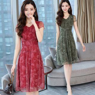 Short-sleeve Floral Pattern Chiffon Dress