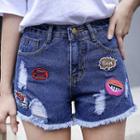 High-waist Applique Denim Shorts