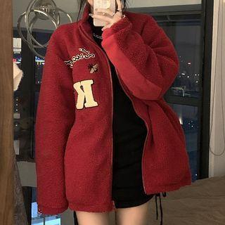 Lettering Zip-up Jacket / Long-sleeve Drawstring Top
