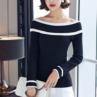 Contrast Trim Off-shoulder Sweater