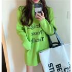 Turtleneck Lettering Sweater Green - One Size