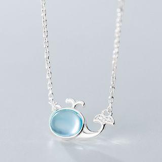 925 Sterling Silver Bead Whale Pendant Necklace Silver & Blue - One Size