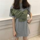 Mock Two-piece Short-sleeve Two-tone Mini Dress