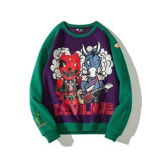 Raglan-sleeve Cartoon Print Pullover