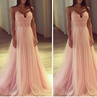 Spaghetti Strap Lace Panel A-line Evening Gown