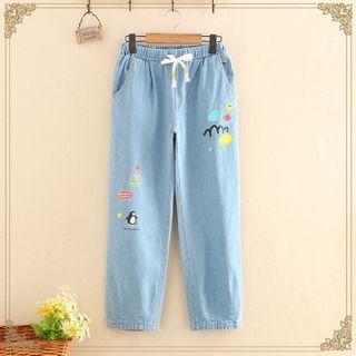 Penguin Print Drawstring Jeans