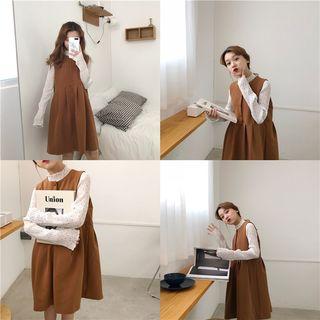 Sleeveless Buttoned Shift Dress Khaki - One Size