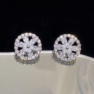 Rhinestone Flower Stud Earring 1 Pair - Hg - Silver - One Size