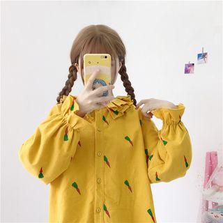 Frill-trim Carrot Print Shirt Yellow - One Size