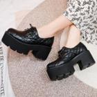 Faux Leather Platform Chunky Heel Lace-up Shoes