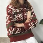 Pattern Round-neck Loose-fit Sweater