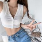 Button-up Cropped Knit Tank Top