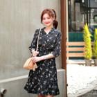 Open-placket Tie-waist Floral Shirtdress