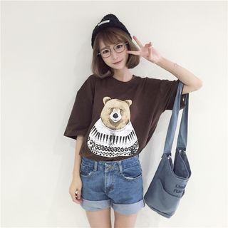 Short Sleeve Bear Printed T-shirt