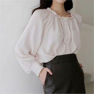 Frilled-neck Bishop-sleeve Blouse