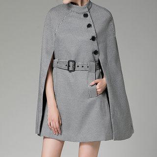 Plaid Cape Sleeve Coat Dress