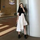 Short-sleeve Irregular Waist-tie T-shirt / A-line Midi Skirt