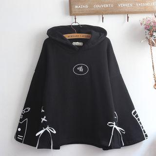 Cat Print Lace Up Hoodie