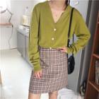 Knit Cardigan / Plaid Mini Skirt