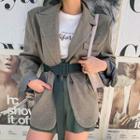 Single-breasted Textured Wool Blend Jacket With Sash