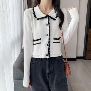 Long Sleeve Ruffle Trim Contrast Trim Top