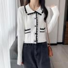 Long Sleeve Ruffle Trim Contrast Trim Top