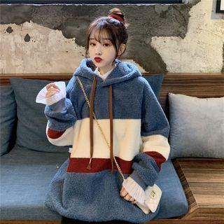 Color Panel Fleece Hoodie Blue - One Size