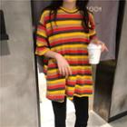 Elbow-sleeve Striped T-shirt Yellow - One Size