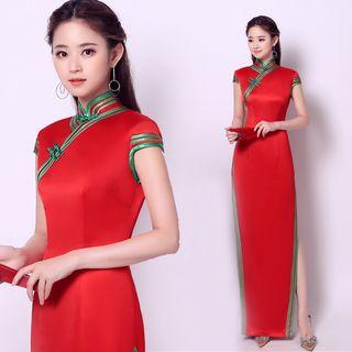 Cap-sleeve Contrast-trim Cheongsam