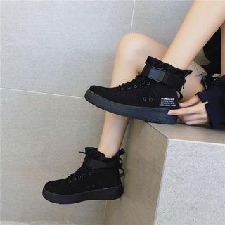 Fabric Lettering Buckled High-top Sneakers