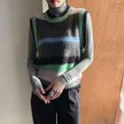 Crew-neck Multicolor Furry Vest Black - One Size