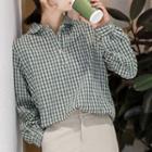 Long-sleeve Plaid Shirt Plaid - Green - One Size