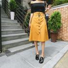 Button-front Belted A-line Skirt
