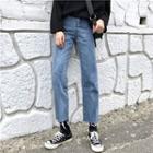 Plain Fringed Cropped Straight-leg Jeans