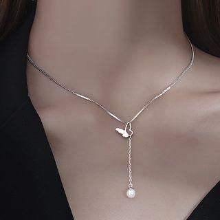 Butterfly Pendant Sterling Silver Choker Silver - One Size