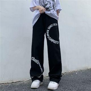 Mid-rise Lettering Wide-leg Jeans