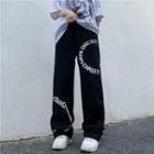 Mid-rise Lettering Wide-leg Jeans