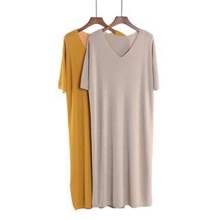 V-neck Short-sleeve Knitted Dress