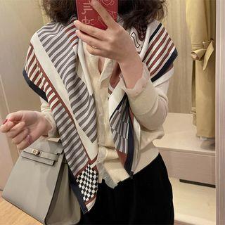 Plaid Silky Scarf Coffee - One Size