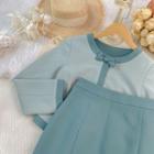 Ribbon Two-tone Blouse / Ribbon Pencil Skirt