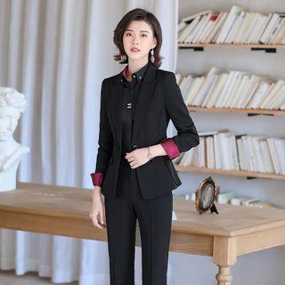 Plain Blazer / Dress Pants / Mini Pencil Skirt / Plain Shirt / Set