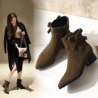 Genuine-leather Low-heel Bow-accent Ankle Boots