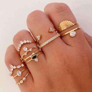 Set Of 10: Rhinestone Alloy Ring (assorted Designs) Gold - One Size