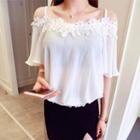 Off-shoulder Lace-trim Top White - One Size