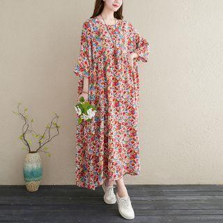 Elbow-sleeve Print Cotton Dress (various Designs)