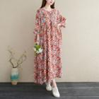 Elbow-sleeve Print Cotton Dress (various Designs)