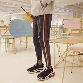 Contrast Trim Drawstring Slim Fit Jeans