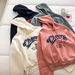 Lettering Printed Long-sleeve Hooded Fleece Sweatshirt