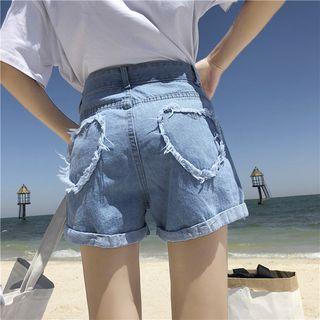 High-waist Heart Pocket Denim Shorts