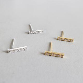 925 Sterling Silver Rhinestone Bar Earring